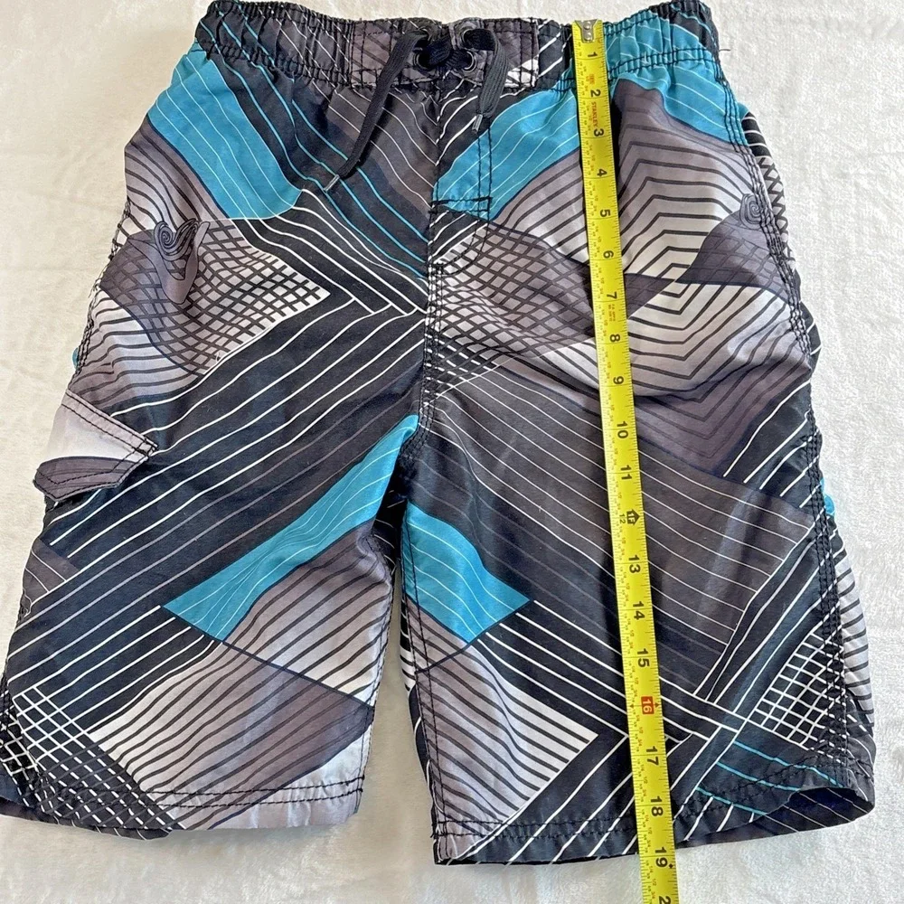 Kanu Surf Swim Trunks Youth Boys Polyester Size Large 14/16 Black Turquoise Mesh